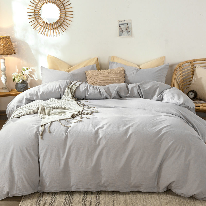 100% store Organic Washed Cotton 1,200 TC 'Linen Like' Texture King Duvet Cover Set